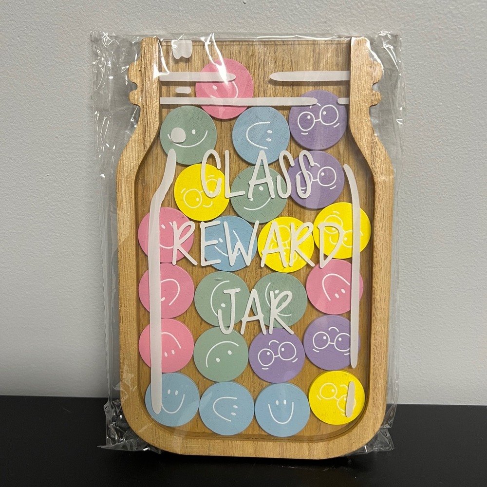 Wooden Magnetic Class Reward Jar Smiley Face Tokens Hobby Lobby New